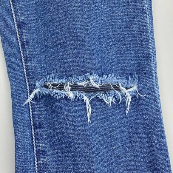 DENIM FORUM Aritzia The Jane Mid Rise Boot Sz 25 Ripped Frayed Knee - Picture 5 of 10